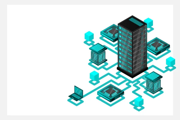 Concept Gestion Réseau Données Carte Isométrique Vectorielle Avec Serveurs Réseau — Image vectorielle