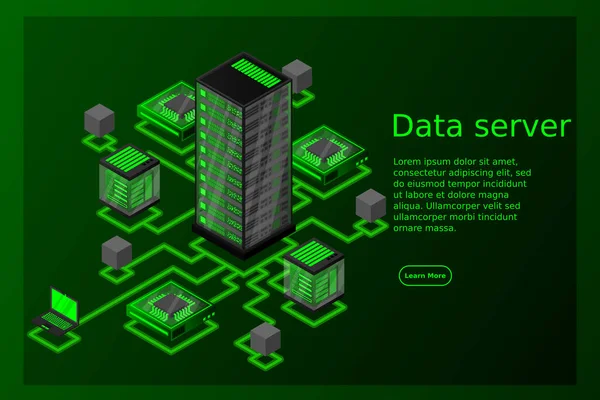 Konzept Des Datennetzwerkmanagements Vektor Isometrische Karte Mit Business Netzwerk Servern — Stockvektor