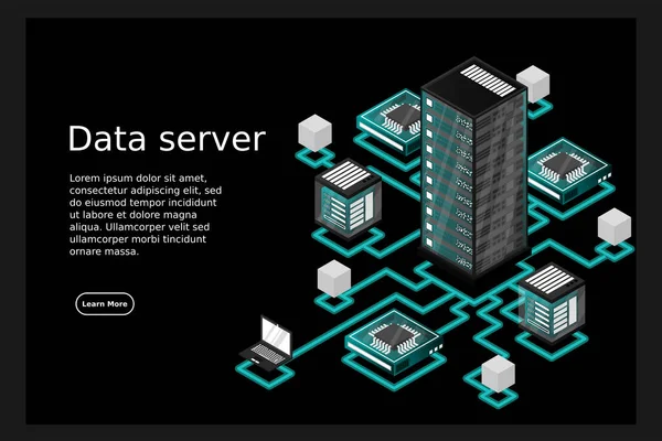 Conceito Gerenciamento Rede Dados Mapa Isométrico Vetorial Com Servidores Rede —  Vetores de Stock