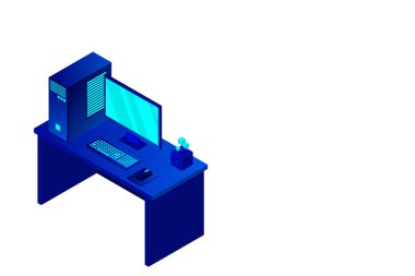 Isometric kişisel bilgisayar. Reklam ve tanıtım için uygun bir resim