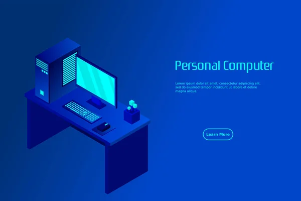 Personal Computer Isometrico Illustrazione Adatta Alla Pubblicità Alla Promozione — Vettoriale Stock