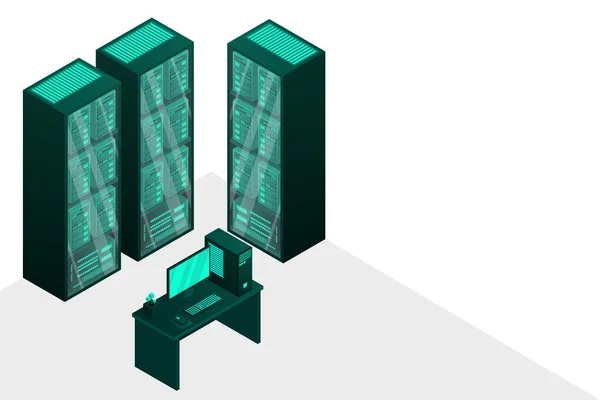 Webhosting Big Data Processing Serverruimte Rack Concept Van Het Datacenter — Stockvector