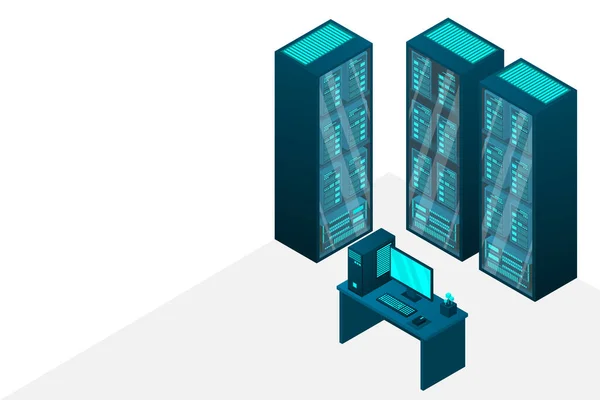 Webhosting Und Big Data Verarbeitung Serverraum Rack Konzept Der Isometrischen — Stockvektor