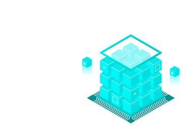 Isometric Dijital Teknoloji Web Afişi. Büyük Veritabanı Öğrenme Algoritması. Analiz ve Bilgi. Büyük Veri Erişim Depolama Bilgi Yönetimi ve Analizi.
