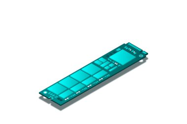 NVME Express M.2 memory realistik 3d izometrik illüstrasyon, rastgele erişim belleği, kişisel bilgisayar donanım bileşeni, özel oyun ve çalışma istasyonu aksesuarları, vektör ilüstrasyonu.