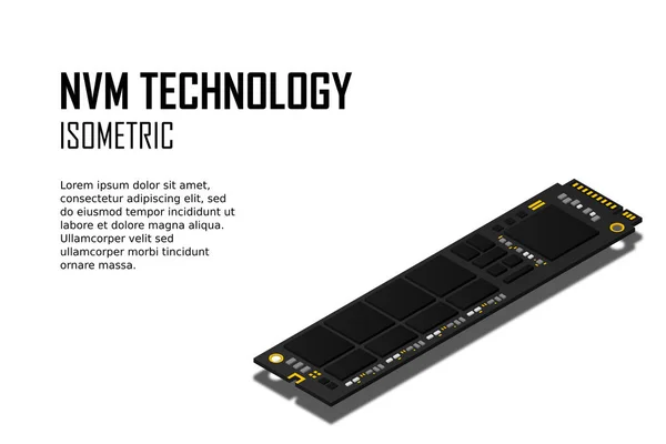 Nvme Express 2内存现实3D等距插画 随机访问内存 个人计算机硬件组件 自定义游戏和工作站附件 矢量插画 — 图库矢量图片