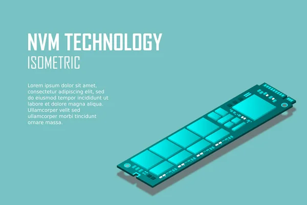 Nvme Express 2内存现实3D等距插画 随机访问内存 个人计算机硬件组件 自定义游戏和工作站附件 矢量插画 — 图库矢量图片