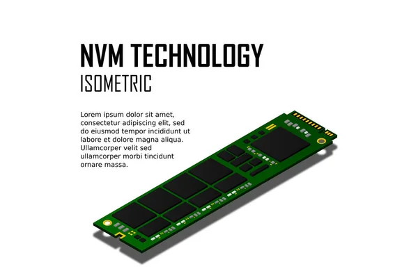 Nvme Express 2内存现实3D等距插画 随机访问内存 个人计算机硬件组件 自定义游戏和工作站附件 矢量插画 — 图库矢量图片