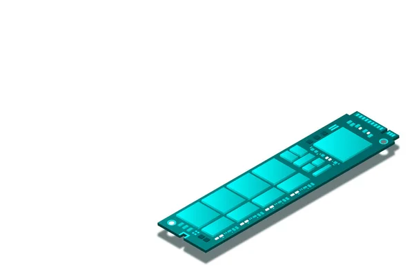 Nvme Express 2メモリ現実的な3Dアイソメトリックイラスト ランダムアクセスメモリ パーソナルコンピュータハードウェアコンポーネント カスタムゲーム ワークステーションアクセサリー ベクトルイラスト — ストックベクタ
