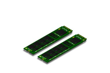 NVME Express M.2 memory realistik 3d izometrik illüstrasyon, rastgele erişim belleği, kişisel bilgisayar donanım bileşeni, özel oyun ve çalışma istasyonu aksesuarları, vektör ilüstrasyonu.