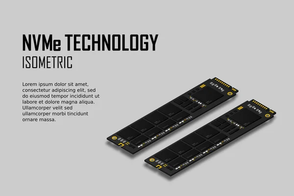 Nvme Express 2内存现实3D等距插画 随机访问内存 个人计算机硬件组件 自定义游戏和工作站附件 矢量插画 — 图库矢量图片