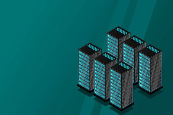 Huvuddator Powered Server Högteknologiskt Koncept Datacenter Moln Datalagring Isometrisk Vektor — Stock vektor