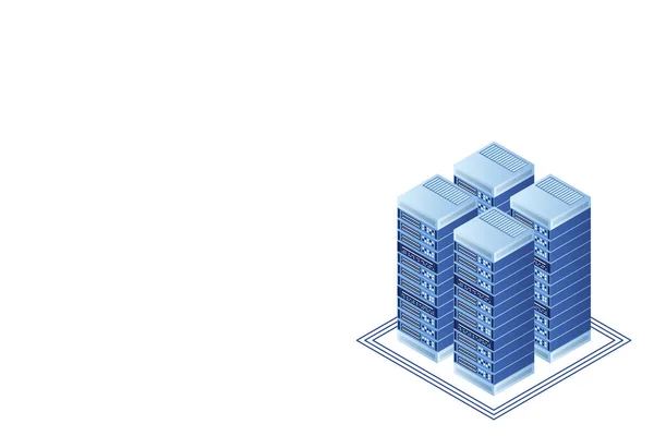 Sala Server Isometrica Cloud Storage Data Data Center Big Data — Vettoriale Stock