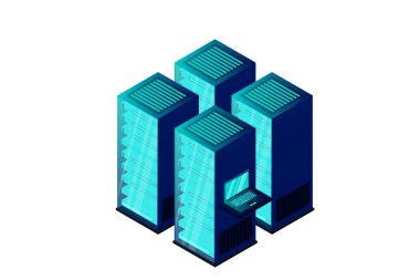 Data center, cloud database, Concept of big data processing center, hosting server or data center room concept. vector illustration