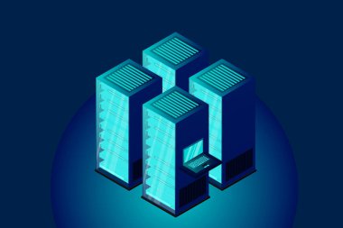 Data center, cloud database, Concept of big data processing center, hosting server or data center room concept. vector illustration