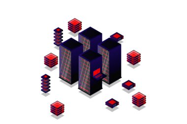 Data center, cloud database, Concept of big data processing center, hosting server or data center room concept. vector illustration