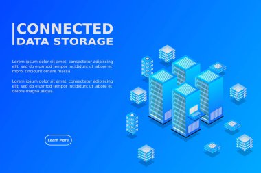 Data center, cloud database, Concept of big data processing center, hosting server or data center room concept. vector illustration