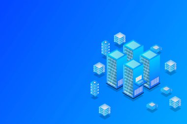 Data center, cloud database, Concept of big data processing center, hosting server or data center room concept. vector illustration