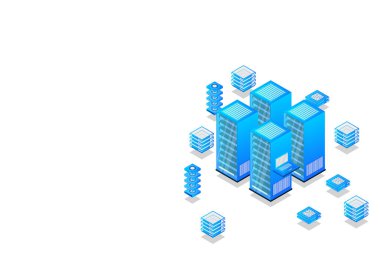 Data center, cloud database, Concept of big data processing center, hosting server or data center room concept. vector illustration