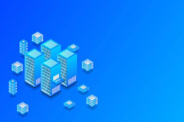 Data center, cloud database, Concept of big data processing center, hosting server or data center room concept. vector illustration