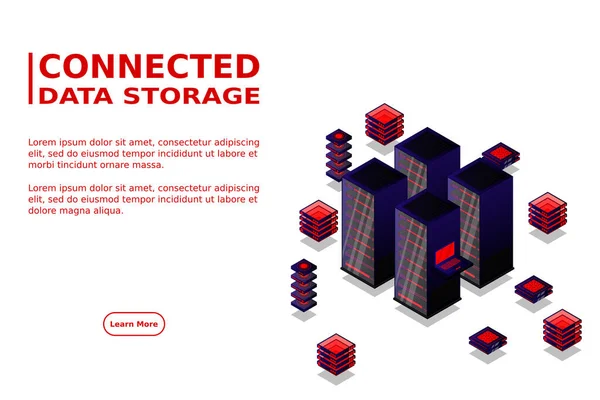 Rechenzentrum Cloud Datenbank Konzept Von Big Data Processing Center Hosting — Stockvektor