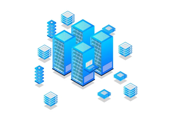 Data Center Cloud Database Concept Big Data Processing Center Hosting — Stock vektor