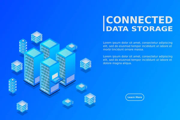 Data Center Cloud Database Concept Big Data Processing Center Hosting — Stok Vektör
