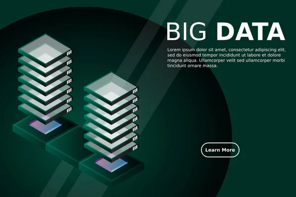 サーバールーム等距離ベクトル データ保護と処理の未来的な技術 ネットワーキングとウェブホスティングバナー 入力データフロー — ストックベクタ