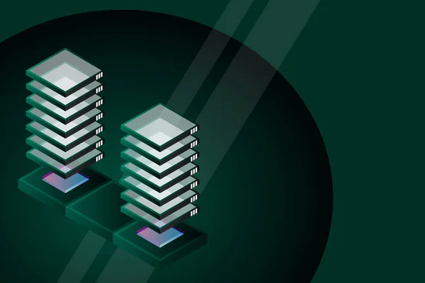 Serverraum Isometrischer Vektor Futuristische Technologie Des Datenschutzes Und Der Datenverarbeitung — Stockvektor