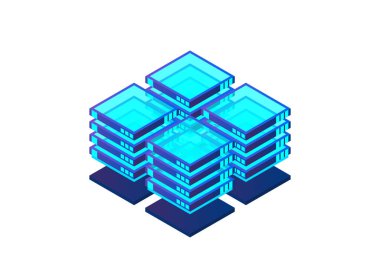 Isometric Dijital Teknoloji Web Afişi. Büyük Veritabanı Öğrenme Algoritması. Analiz ve Bilgi. Büyük Veri Erişim Depolama Bilgi Yönetimi ve Analizi.