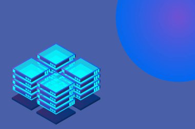 Isometric Dijital Teknoloji Web Afişi. Büyük Veritabanı Öğrenme Algoritması. Analiz ve Bilgi. Büyük Veri Erişim Depolama Bilgi Yönetimi ve Analizi.