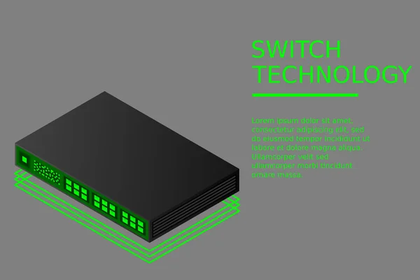 Isometrische Schakelaar Met Link Port Vector Illustratie — Stockvector