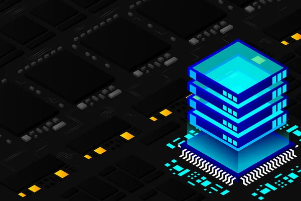 Yüksek Teknolojili Elektronik Pcb Işlemci Mikroçip Parlayan Dijital Elektronik Sinyalli — Stok Vektör