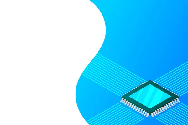 ハイテク電子Pcbプロセッサ マイクロチップ 光るデジタル電子信号とプリント回路基板 集積回路上のプロセッサ エネルギー線ネオン 3Dイラスト — ストックベクタ