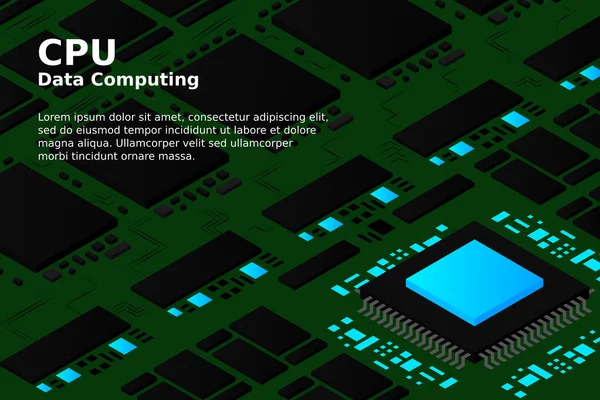 Yüksek Teknolojili Elektronik Pcb Işlemci Mikroçip Parlayan Dijital Elektronik Sinyalli — Stok Vektör