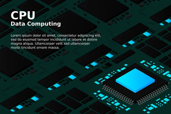 기술의 Pcb 프린팅 기판은 프로세서 마이크로 빛나는 디지털 신호가 장착되어 — 스톡 벡터