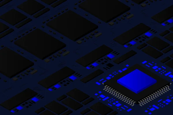 Placa Circuito Impreso Pcb Electrónico Alta Tecnología Con Procesador Microchips — Archivo Imágenes Vectoriales