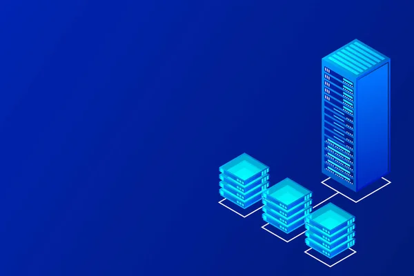Huvuddator Powered Server Högteknologi Koncept Datacenter Moln Datalagring Isometrisk Vektor — Stock vektor