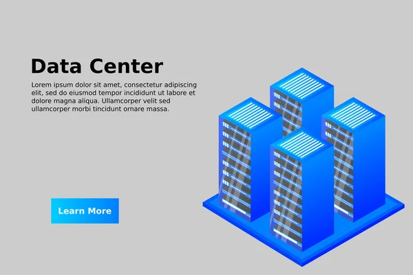 Serverrum Isometrisk Molnlagringsdata Datacenter Stordatabearbetning Och Datateknik Vektorillustration — Stock vektor