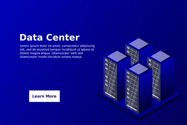 Sala Servidores Isométrica Datos Almacenamiento Nube Centro Datos Procesamiento Macrodatos — Vector de stock