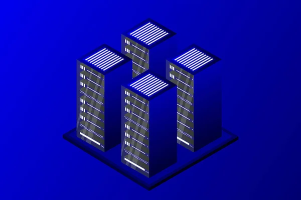 Serverrum Isometrisk Molnlagringsdata Datacenter Stordatabearbetning Och Datateknik Vektorillustration — Stock vektor