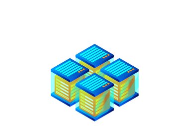 Veri merkezi, sunucu odası. Bulut depolama, veri transferi ve veri işleme kavramı.