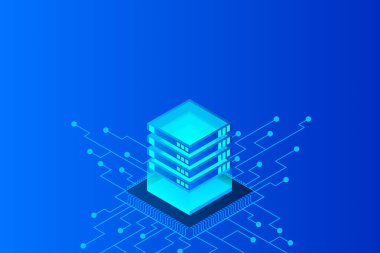 Isometric Dijital Teknoloji Web Afişi. Büyük Veritabanı Öğrenme Algoritması. Analiz ve Bilgi. Büyük Veri Erişim Depolama Bilgi Yönetimi ve Analizi.