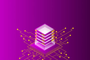 Isometric Dijital Teknoloji Web Afişi. Büyük Veritabanı Öğrenme Algoritması. Analiz ve Bilgi. Büyük Veri Erişim Depolama Bilgi Yönetimi ve Analizi.