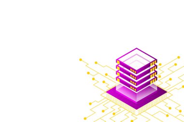 Isometric Dijital Teknoloji Web Afişi. Büyük Veritabanı Öğrenme Algoritması. Analiz ve Bilgi. Büyük Veri Erişim Depolama Bilgi Yönetimi ve Analizi.