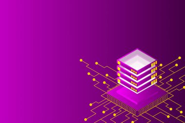 Isometric Dijital Teknoloji Web Afişi. Büyük Veritabanı Öğrenme Algoritması. Analiz ve Bilgi. Büyük Veri Erişim Depolama Bilgi Yönetimi ve Analizi.