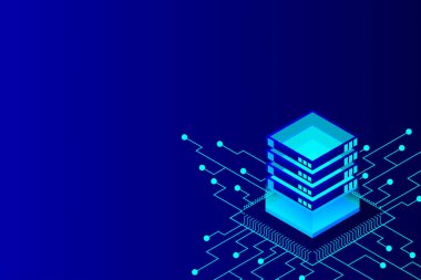 Isometric Dijital Teknoloji Web Afişi. Büyük Veritabanı Öğrenme Algoritması. Analiz ve Bilgi. Büyük Veri Erişim Depolama Bilgi Yönetimi ve Analizi.