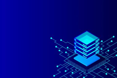 Isometric Dijital Teknoloji Web Afişi. Büyük Veritabanı Öğrenme Algoritması. Analiz ve Bilgi. Büyük Veri Erişim Depolama Bilgi Yönetimi ve Analizi.