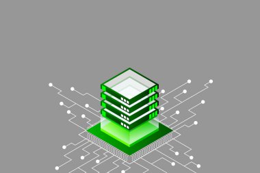 Isometric Dijital Teknoloji Web Afişi. Büyük Veritabanı Öğrenme Algoritması. Analiz ve Bilgi. Büyük Veri Erişim Depolama Bilgi Yönetimi ve Analizi.