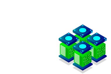 Isometric Dijital Teknoloji Web Afişi. Büyük Veritabanı Öğrenme Algoritması. Analiz ve Bilgi. Büyük Veri Erişim Depolama Bilgi Yönetimi ve Analizi.
